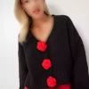 بافتنی گلدار طرح‎دار مشکی زنانه برند Happiness İstanbul کد 1731045531