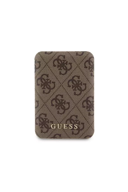 نوشته فلزی لوگو‎دار طرح‎دار قهوه‎ای چرم برند Guess کد 1735052655