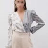 بلوز بادی ست طرح‎دار طوسی برند Sateen کد 1733588401