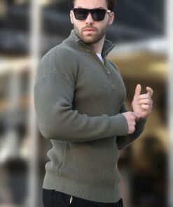 پلیور بافتنی زیپ دار یقه یشمی مردانه برند Madmext کد 1735654765