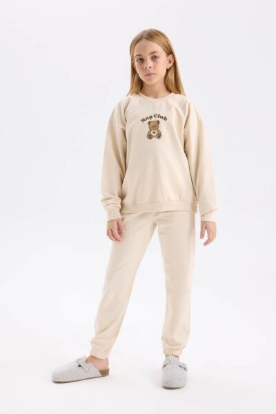 پایین لباس راحتی کمر کشی بالا آستین بلند یقه گرد چاپی دخترانه برند Defacto کد 1734881007