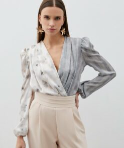 بلوز بادی ست طرحدار طوسی برند Sateen کد 1733588401