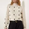 بلوز کرم بافته شده خالدار برند Happiness İstanbul کد 1733380010