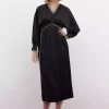 پیراهن کمربند زنجیردار ساتن کمربند‎دار مشکی برند Sateen کد 1735049138