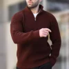 پلیور بافتنی زیپ دار یقه مردانه قهوه‎ای برند Madmext کد 1735654753