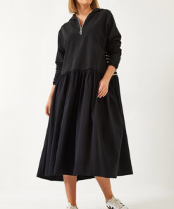 پیراهن بلند راهراه پشت نیمه کلاهدار زیپدار زنانه برند Bianco Lucci کد 1737094059