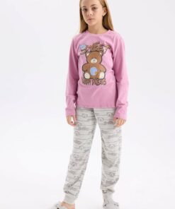 پایین لباس راحتی کمر کشی بالا آستین بلند طرح‎دار چاپی خرس کوچولو دخترانه برند Defacto کد 1736694165