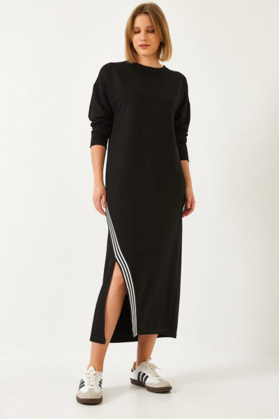 پیراهن بلند طرح‎دار خطدار چاک دار از جلو ساده زنانه برند Bianco Lucci کد 1737093891