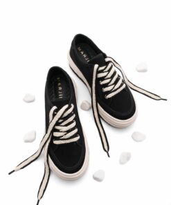 کفش اسپرت اسنیکر پارچه کف بلند بند دار مشکی پنبه ای زنانه برند Marjin کد 1737557774