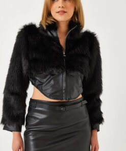 کت خز مصنوعی طرحدار چرم زنانه برند Bianco Lucci کد 1737880367