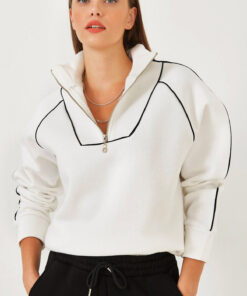 سوییشرت گشاد نیمه زیپدار زنانه برند Bianco Lucci کد 1737822036