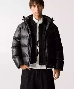 کاپشن چرم مصنوعی پفدار برند Pull & Bear کد 1738130939