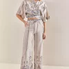 ست پایین بالا مولتی کتان از جلو بسته شدنی طرح‎دار زنانه برند Bianco Lucci کد 1737879825