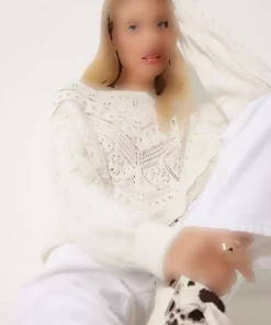 پلیور بافتنی کرم طرح توری زنانه برند Happiness İstanbul کد 1736160155