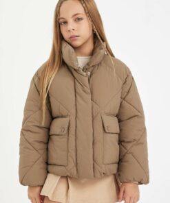 کاپشن جیب دار یقه ایستاده پفدار ضد آب زیپدار دخترانه برند Defacto کد 1740267134