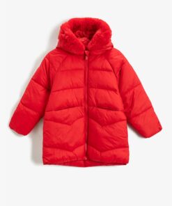 کاپشن خز کلاهدار مصنوعی طرح‎دار پفدار بلند برند Koton کد 1740318066