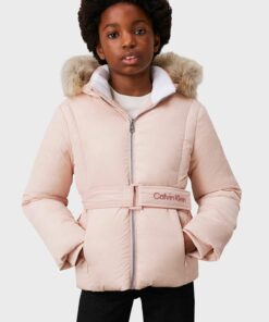 کاپشن بچه گانه قابل تنظیم پفدار کمربند‎دار لوگو‎دار برند Calvin Klein کد 1740314471