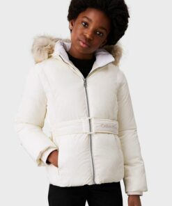 کاپشن بچه گانه کلاهدار متناسب کمربند‎دار لوگو‎دار برند Calvin Klein کد 1740314473