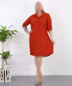 مانتو تونیک سایز بزرگ ابریشم مصنوعی پنبه طرح خال خالی آجری زنانه برند By Alba Collection کد 1742334128