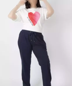 اسپرت دور کمر پارچه پنبه ای طرح‎دار سایز بزرگ سرمه شلوار زنانه برند Şans کد 1742210525