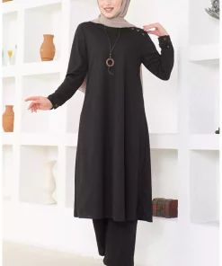 ست دوتایی تونیک 01مشکی به همراه گردنبند شلوار برند sefamerve کد 1742253070