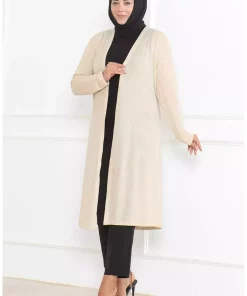 بافتنی فصلی بلند سایز بزرگ بژ راحت برند sefamerve کد 1742329277