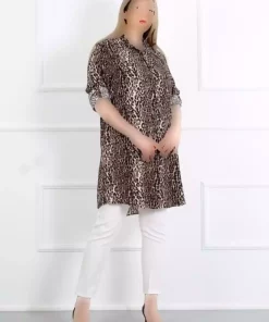 مانتو تونیک سایز بزرگ ابریشم مصنوعی پنبه پلنگی زنانه برند By Alba Collection کد 1742334187