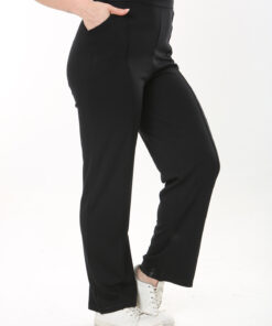 شلوار زنانه بزرگ سایز مشکی با طرح چروک و دوخت چینی، دارای کش بافت و جیب کناری - کد 65N37564 کد 1742200270