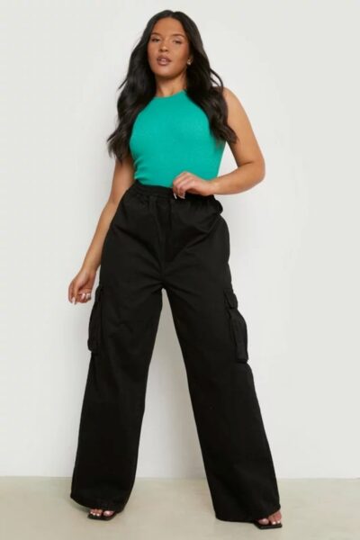 شلوار کمر کشی زنانه بزرگ سایز، مشکی، باردار، پاچه عریض کد 1742210462