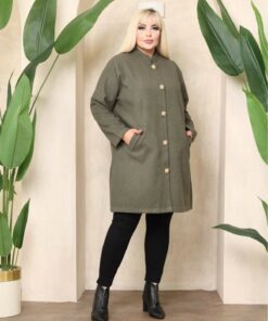 کاپشن زنانه بزرگسایز هاکی رنگ با جیب و بدون آستر مدل 65N38346 کد 1742188864