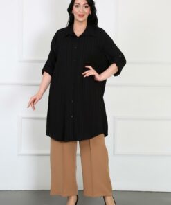 تونيک زنانه بزرگ سایز، پارچه برجسته مشکی. کد 1742337670