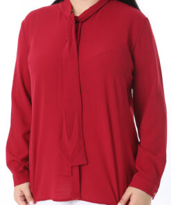 بلوز زنانه بزرگ سایز رنگ bordo با دکمه جلو و آستین بلند و بند فوله 65N38369 کد 1742177531