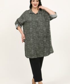 تونیک بزرگ سایز زنانه با طرح خاکی از پنبه و ویسکوز کد 1742339467