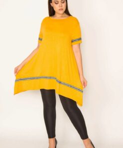 تونیگی زنانه سایز بزرگ با جزئیات نوار زرد، نام مدل: 65n23133 کد 1742334185