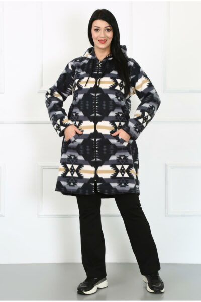 ژاکت زنانه سایز بزرگ پلیسه سرمه‌ای کد 1742317983