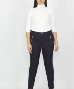 شلوار زنانه بزرگ سایز با جزئیات زیپ به رنگ سرمه‌ای 65n20932 کد 1742200267