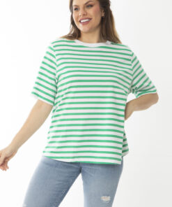 بلوز راهراه سبز با یقهی دکمهای بزرگ (بزرگجثه) زنانه 65N37022 کد 1742177524