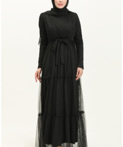 پیراهن مجلسی توری پفی 5562-06 مشکی کد 1742238666