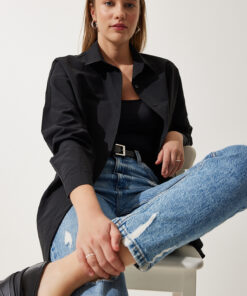 بلوز مشکی زنانه مدل اوور سایز بلند و پایه DD00842 کد 1741287425
