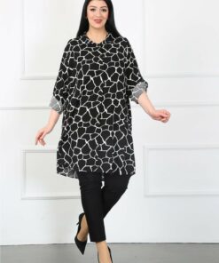 تونیک بزرگ سایز زنانه با طرح ویسکوز سیاه کد 1742339472
