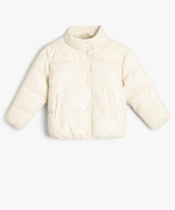 کاپشن پفی بزرگ با ظاهر چرم، یقه ایستاده و ضد آب کد 1741854072