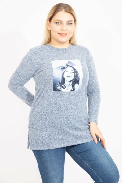 تونیك زنانه بزرگ سایز با پارچه ویسکوز و جزئیات بریدگی جانبی. کد 1742219530