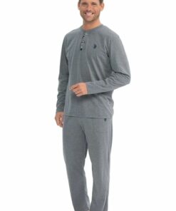 ست پیژامه مردانه آبی تیره با دکمه کد 1741632726