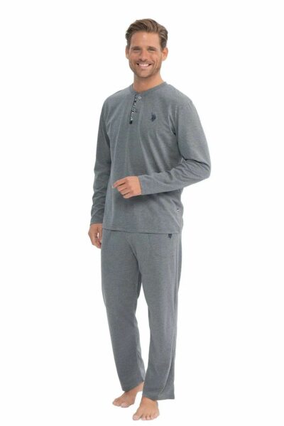 ست پیژامه مردانه آبی تیره با دکمه کد 1741632726