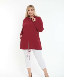 کاپشن هودی زنانه از پارچه آروینگ بزرگ سایز، رنگ Bordeaux کد 1742317923