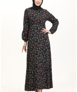 پیراهن ویسکوز مشکی مدل 0524-03 با طرح نشسته. کد 1742251273