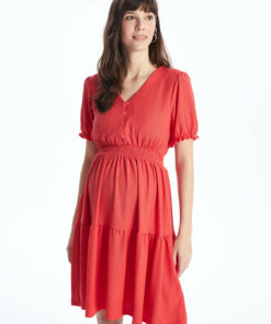 پیراهن ساده آستین کوتاه یقه هفت LC Waikiki مرجانی بارداری برند LC Waikiki کد 1740962167