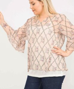 بلوز شيفون با آستینهای پفی و شورت داخل بزرگ برای بانوان، کد 65n35801. کد 1742181785