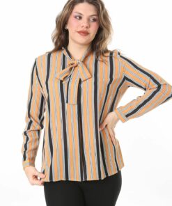 بلوز راه‌راه زرد گودی بزرگ زنانه با یقه فولی 65N38018 کد 1742308271