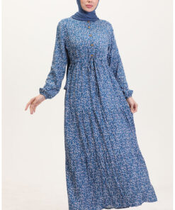 پیراهن طرح‌دار نیم دکمه ویسکوز 0037-03 آبی تیره کد 1743438192